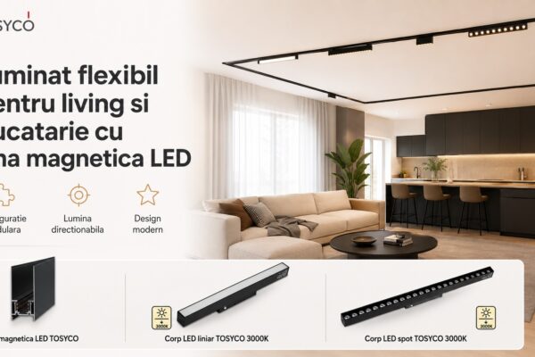 Iluminat LED cu șină magnetică în living modern