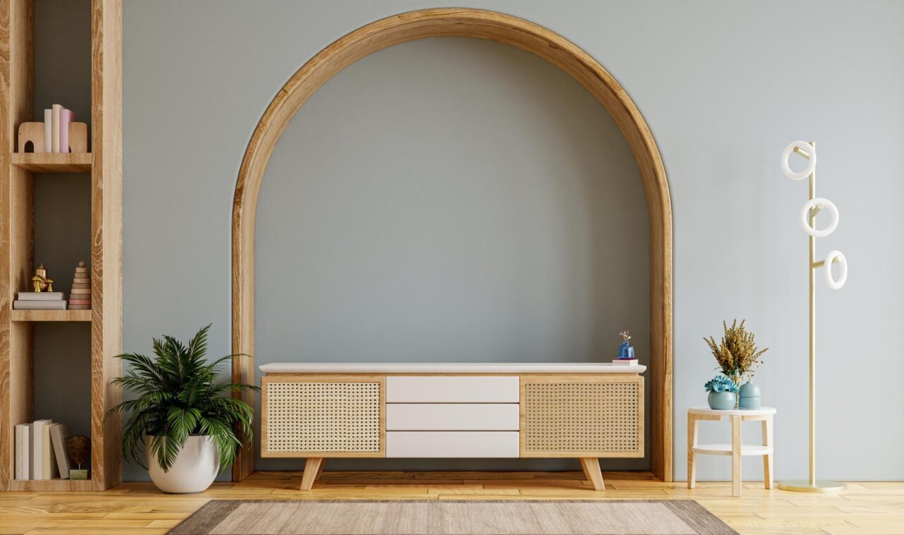 Comode TV în nuanțe de lemn – modele pentru un decor cald și elegant